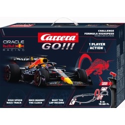 Carrera GO!!! Challenge 20068002 Formula High Speed - GO!!! 1 Player Single Lane Slot Racing Track With UK Plug, For Children From 6 Years And Adults,1:43 Scale, 6 Metres, With Max Verstappen